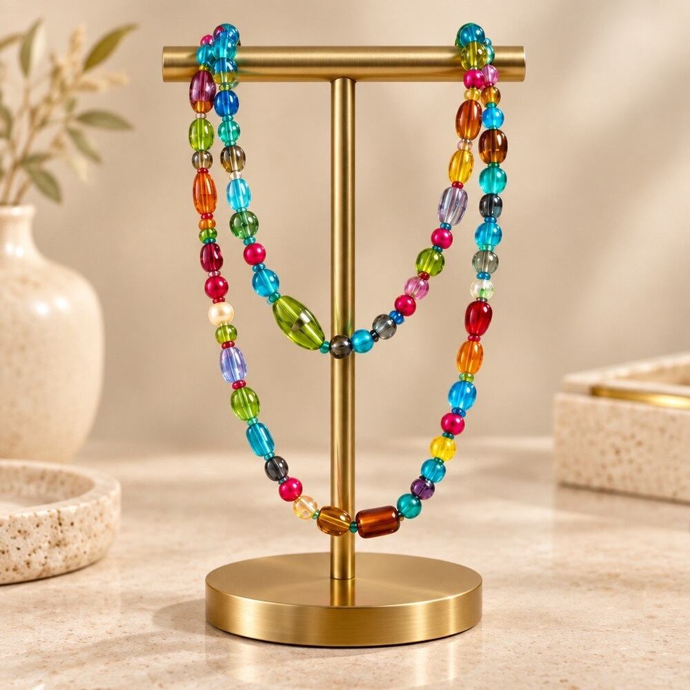 Vintage New Multicolor Glass Bead Long Necklace